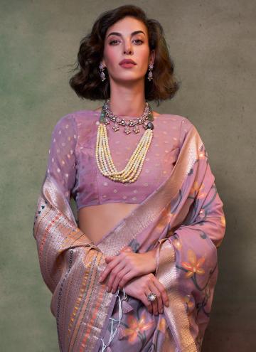 Lavender Designer Saree in Cotton  with Woven