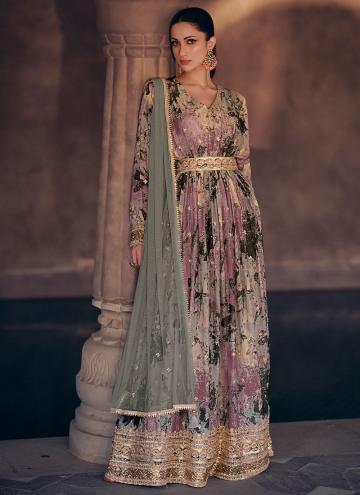 Lavender Georgette Embroidered Designer Gown