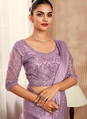 Lavender Trendy Saree in Satin Silk with Border