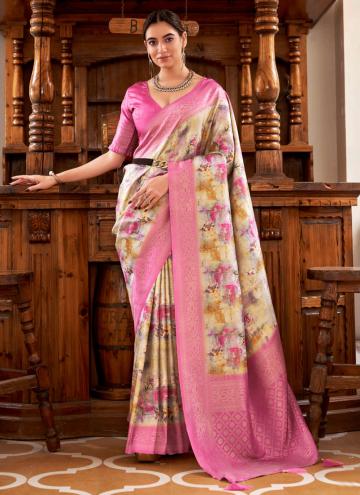 Magenta and Yellow color Nylon Designer Saree with Fancy work