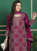 Magenta color Embroidered Georgette Salwar Suit - 1