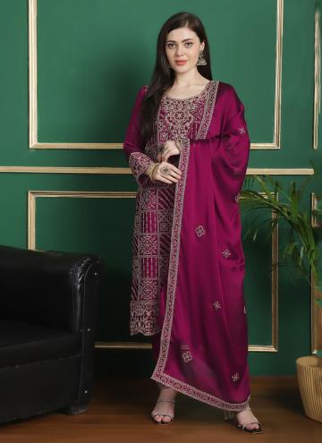 Magenta color Embroidered Georgette Salwar Suit