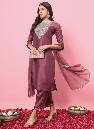 Magenta color Embroidered Silk Blend Designer Salwar Kameez