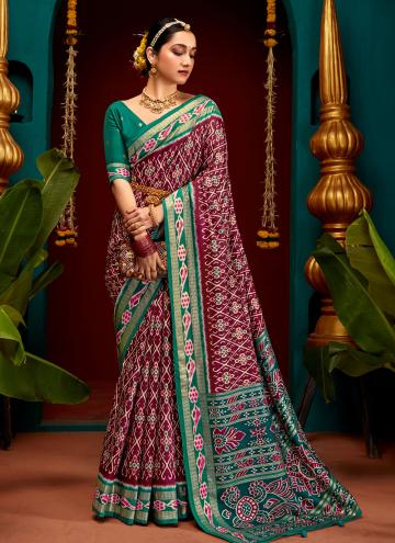 Magenta color Patola Silk Trendy Saree with Printed