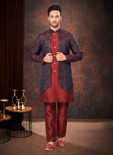 Maroon and Navy Blue Jacquard Fancy work Indo West
