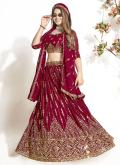 Maroon color Georgette A Line Lehenga Choli with Embroidered - 2