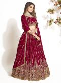 Maroon color Georgette A Line Lehenga Choli with Embroidered - 3