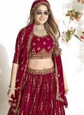 Maroon color Georgette A Line Lehenga Choli with Embroidered - 4