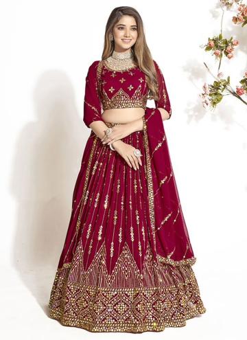 Maroon color Georgette A Line Lehenga Choli with Embroidered