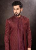 Maroon color Jacquard Indo Western with Fancy work - 1