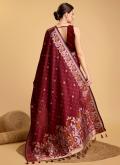 Maroon color Jacquard Work Silk Classic Designer Saree - 2