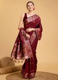 Maroon color Jacquard Work Silk Classic Designer Saree - 3