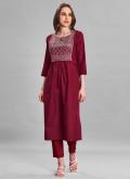 Maroon color Rayon Designer Kurti with Embroidered - 2
