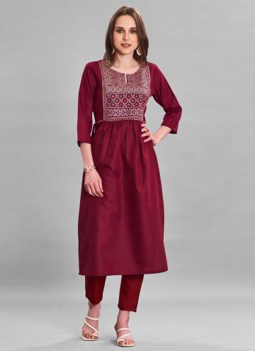 Maroon color Rayon Designer Kurti with Embroidered