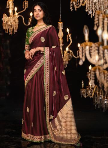 Maroon Contemporary Saree in Fancy Fabric with Border