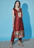 Maroon Cotton Silk Jacquard Work Designer Salwar Kameez for Ceremonial - 2