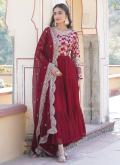 Maroon Designer Gown in Viscose with Embroidered - 1