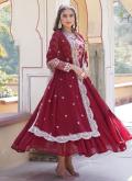 Maroon Designer Gown in Viscose with Embroidered - 2
