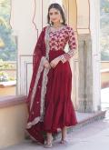 Maroon Designer Gown in Viscose with Embroidered - 3
