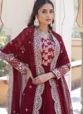 Maroon Designer Gown in Viscose with Embroidered - 4