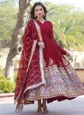 Maroon Faux Georgette Embroidered Gown for Ceremonial - 1