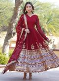 Maroon Faux Georgette Embroidered Gown for Ceremonial - 2