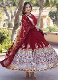 Maroon Faux Georgette Embroidered Gown for Ceremonial - 3