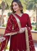 Maroon Faux Georgette Embroidered Gown for Ceremonial - 4