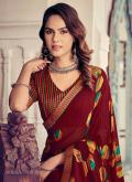 Maroon Georgette Printed Contemporary Saree for Ceremonial - 1