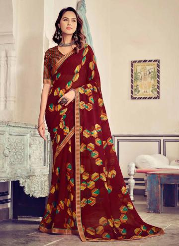 Maroon Georgette Printed Contemporary Saree for Ceremonial
