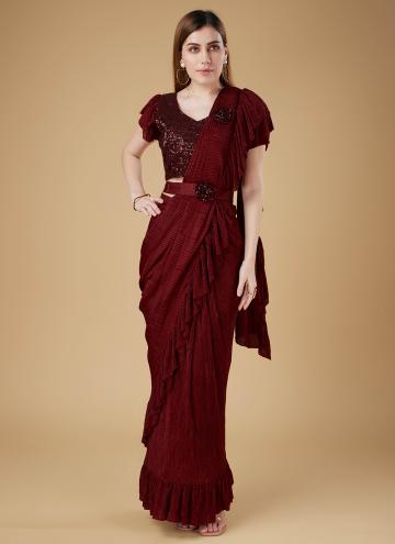 Maroon Imported Sequins Work Designer Saree for Fe