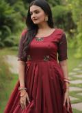 Maroon Readymade Designer Gown in Banarasi Jacquard with Woven - 5