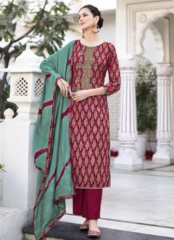 Maroon Salwar Suit in Viscose with Embroidered
