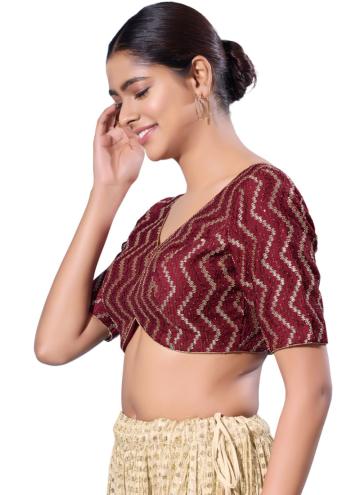 Maroon Silk Embroidered Designer Blouse for Casual