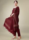 Maroon Trendy Salwar Suit in Blended Cotton with Embroidered - 2