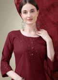 Maroon Trendy Salwar Suit in Blended Cotton with Embroidered - 4