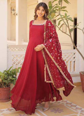 Maroon Vichitra Silk Embroidered Designer Gown for Ceremonial