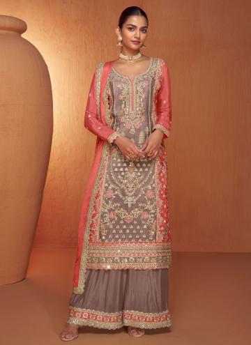 Mauve color Embroidered Chinon Salwar Suit