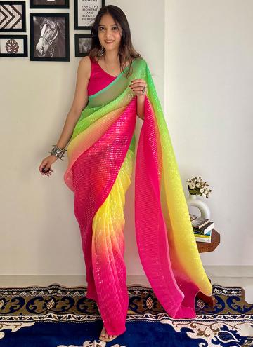 Multi Colour color Georgette Classic Designer Saree with Printed