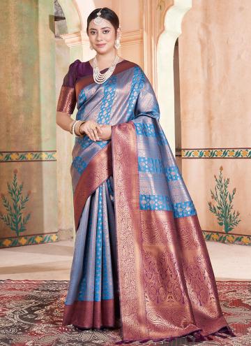 Multi Colour color Kanjivaram Silk Contemporary Saree with Woven