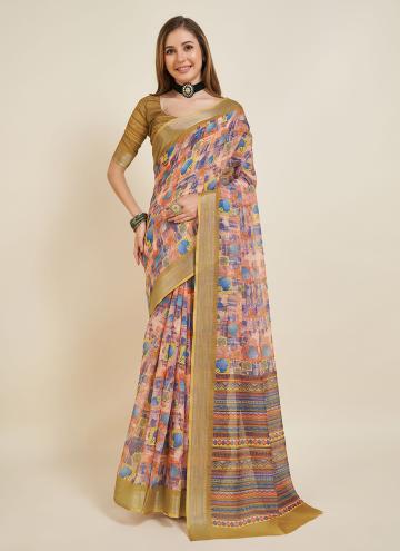 Multi Colour color Linen Casual Saree with Printed