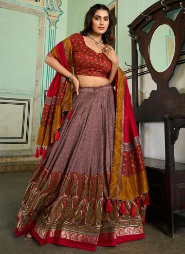 Multi Colour Designer Lehenga Choli in Tussar Silk with Foil Print