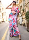 Multi Colour Georgette Satin Digital Print Trendy Saree for Ceremonial - 1