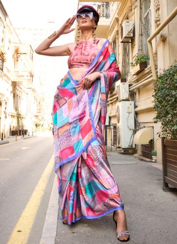 Multi Colour Georgette Satin Digital Print Trendy Saree for Ceremonial