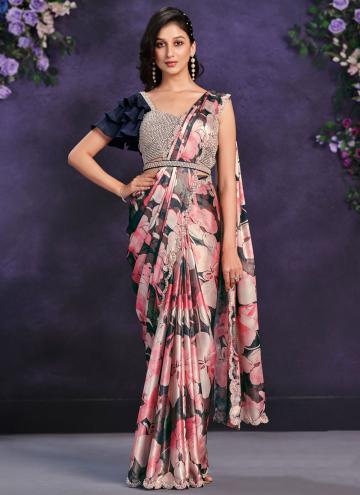 Multi Colour Satin Silk Moti Work Classic Designer Saree for Ceremonial