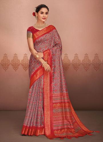 Multi Colour Silk Printed Classic Designer Saree f