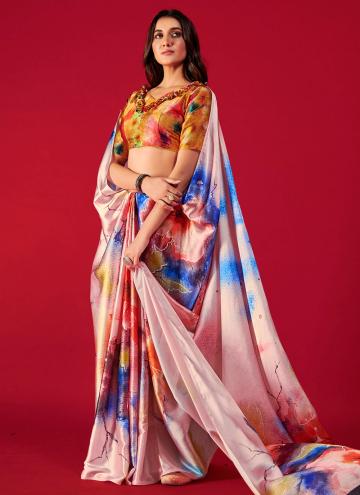 Multi Colour Trendy Saree in Pure Crepe with Digital Print