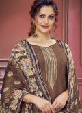 Muslin Salwar Suit in Brown Enhanced with Digital Print - 1