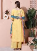 Muslin Trendy Salwar Kameez in Yellow Enhanced with Digital Print - 2