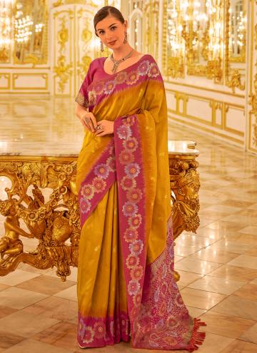Mustard Banarasi Woven Contemporary Saree for Cere